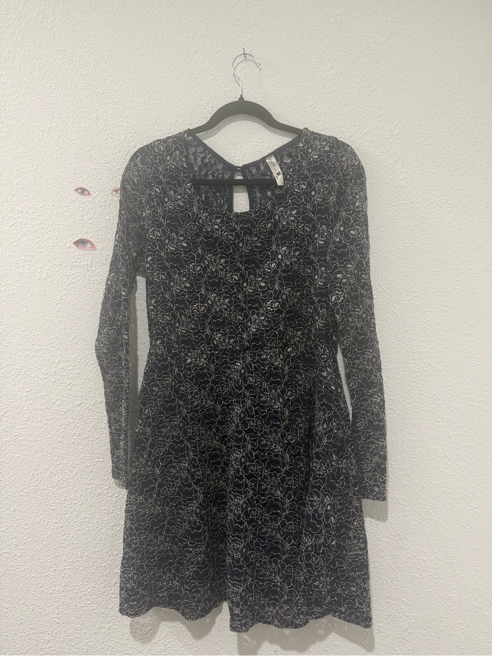 Pink Owl navy Floral lace Long-Sleeve Fit & Flare Dress